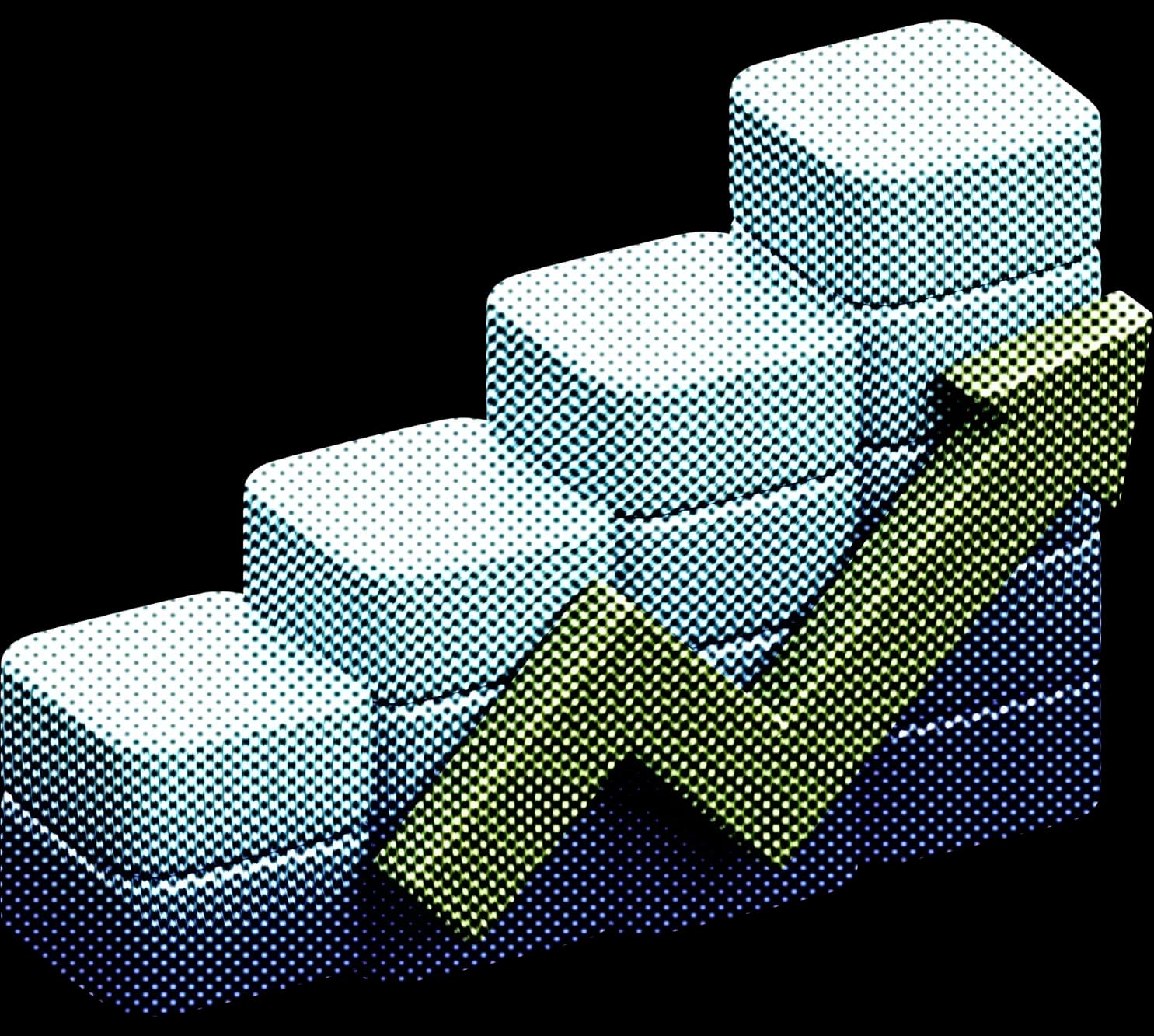 Halftone staircase with a rising arrow